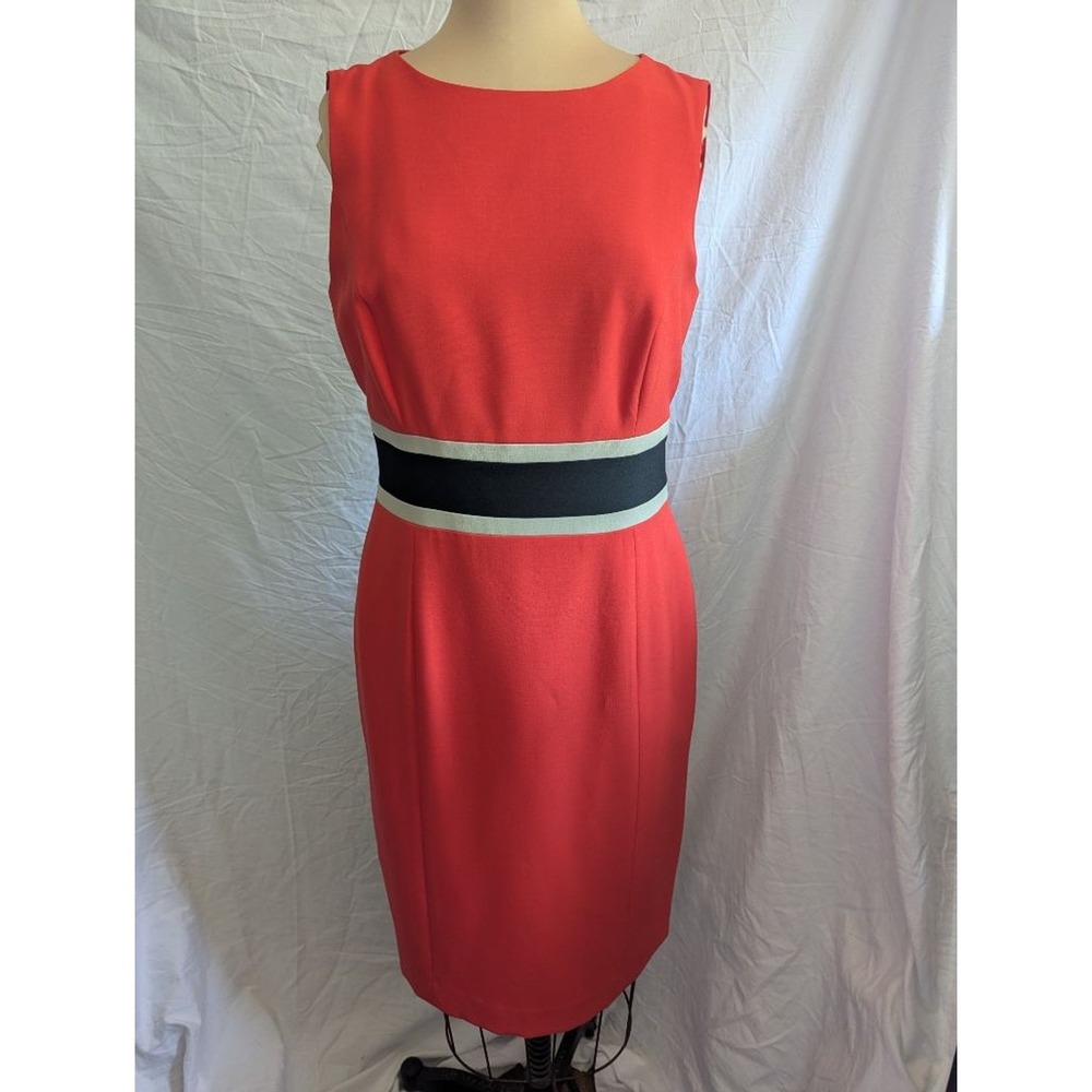 Black Label Evan-Picone Sheath Dress Red Navy Colorblock Stripe Sz 6 Retro Mod